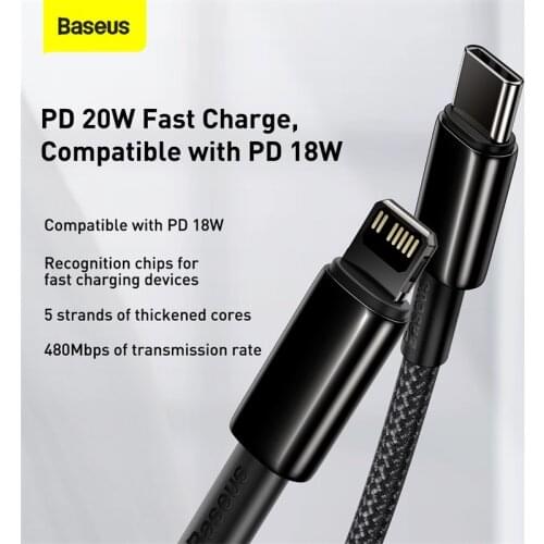 Baseus PD Type C to Lighting Fast Charging Cable 20W for iPhone 12 11 pro Macbook PD Charger Sync data cord USB C USB-C Cable