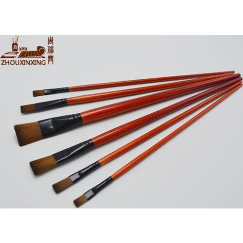 6pcs/lot Kids Watercolor Gouache Painting Pen Nylon Hair long Wooden Handle Paint Brush Set Drawing Art Supplies