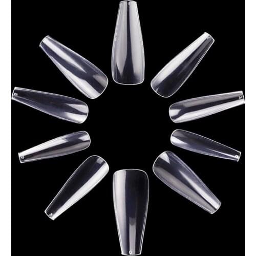 Makartt 500pcs Long Ballerina False Nail Tips Coffin Fake Nails Full Cover Acrylic Clear Natural Nails For Gel Polish