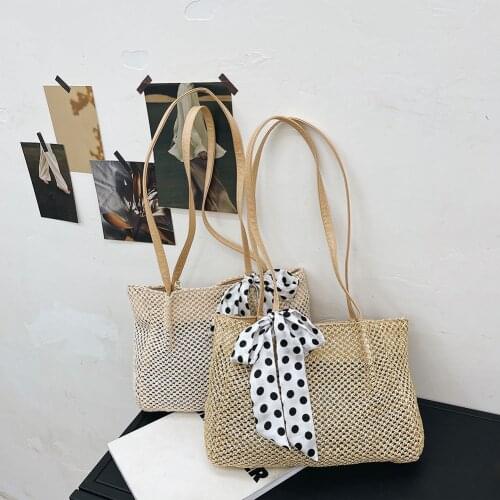 Fashion Women Summer Silk Scarf Beach Vacation Woven Large Capacity Tote Handbag Summer Handbag Women Tote Vintage