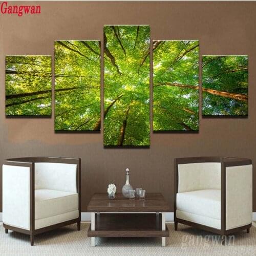 5d full square round drill diamond painting 5 Pcs set Green Trees landscape mosaic cross stitch kit diy diamond embroidery decor