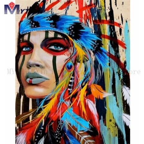 Gorgeous Tribal Indian,War Paint,5D Diamond Painting Art Kit,Full Square Round Drill Mosaic Cross Stitch Home Decoration Gift