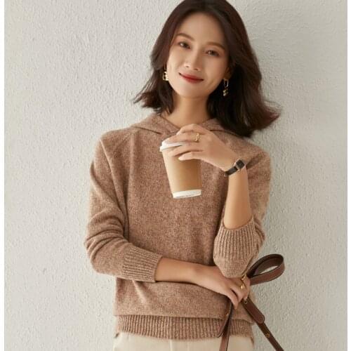 2021 early spring new pullover fall/winter womens casual loose sweater knitted hoodie solid color hooded sweater