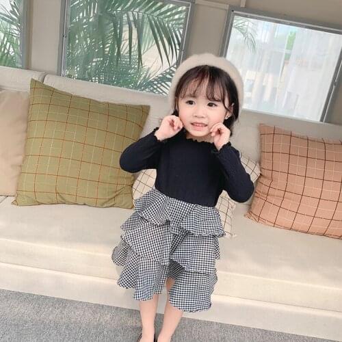 2020 Autumn New Arrival Korean style cotton matching colors princess long sleeve plaid cake dress for cute sweet baby girls