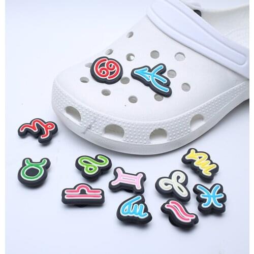 Single Sale 12 Constellation Symbols PVC Shoe Charms Cute Scorpio Leo Virgo Shoe Buckle Decoration Jibz fit Croc Kids X-mas Gift