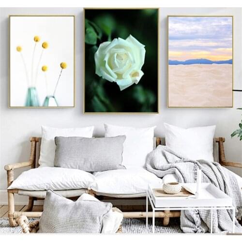 White Rose and Yellow Carnation Posters Nordic Pictures Wall Art Canvas Painting for Girls Bedroom Decoration Scandinavian Decor