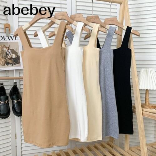 Fashion Square collar sleeveless off shoulder Dress high waist solid A-line short suspender Vest Dress 2021 New Summer