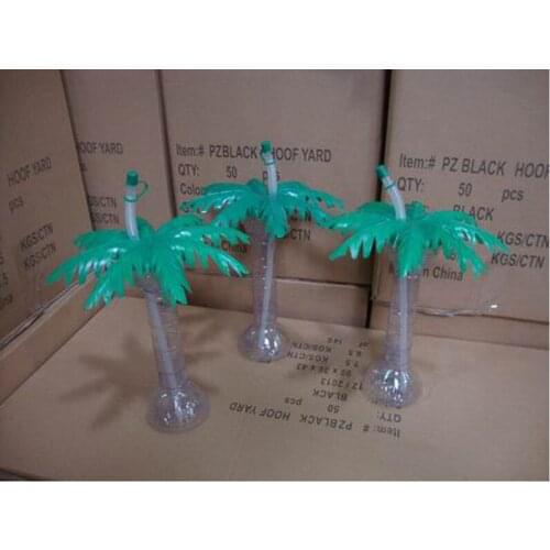 Factory direct pvc selling food festival disposable shaped straw plastic water bottle coconut tree 500ml