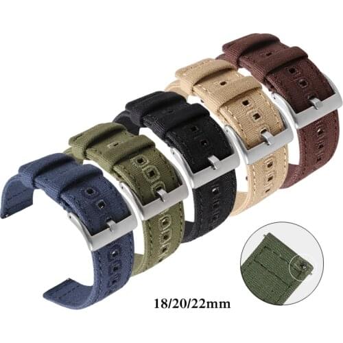18mm 20mm 22mm Canvas Nylon Strap Replacement Band for Samsung Galaxy Watch3 45mm Active2 Amazfit GTR Huawei GT 2 Army Green