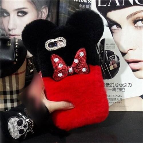 For SamsungS8 S9 S10 PLUS Luxury Top Rabbit Fur Panda Bear Ear Tail Fur Ball Plush Furry Case For SamsungS5 S6 S7 Note5 8 9 Case