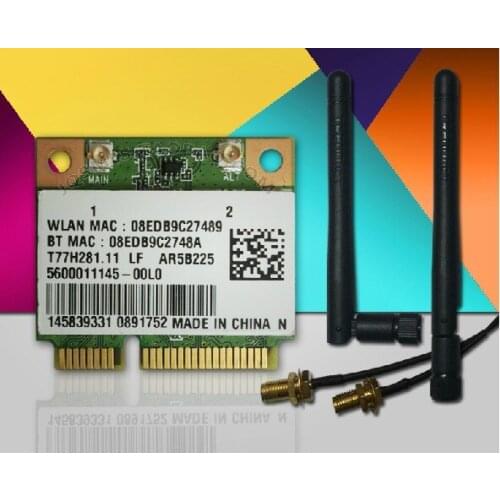 Wholesale New Wireless Card With Antenna For ATHEROS AR5B225 300Mbp MINI PCI-E Card WiFi + For Bluetooth 4.0