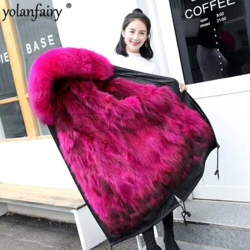 YOLANFAIRY 100%Natural Fur Coat Winter Quality Raccoon Dog Fur Jacket with Real Fox Fur Collar Warm Thick Outwear HZD9641 MF294