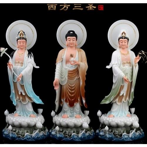 53CM Large 3PCS High grade XI FANG SAN SHENG Buddha statue Amitabha Guanyin Mahasthamaprapta HOME shrine Efficacious protection