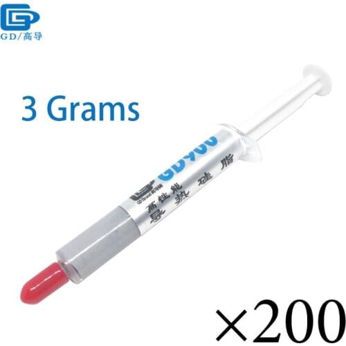 200PCS High Performance GD900 Thermal Conductive Grease Paste Silicone Plaster Heatsink Compound Gray Net Weight 3 Grams SY3