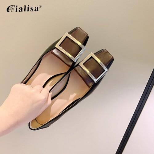 CIALISA Woman Pumps Genuine Leather Shallow Square Toe Low-heel Shoes New 2020 Stiletto Middle Heel Sexy White 5cm Shoes