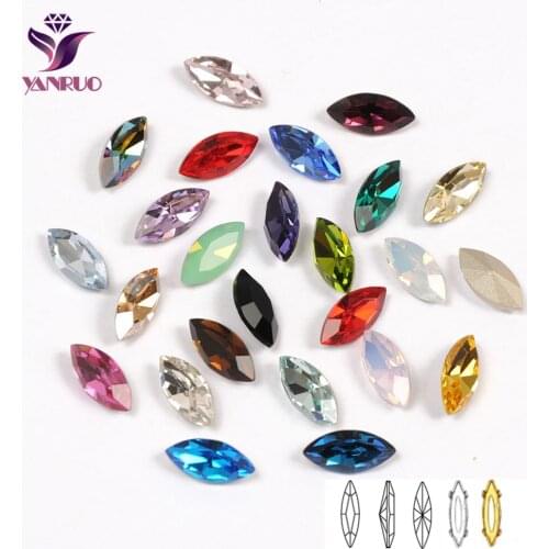 YANRUO 4200 Horse Eye Fancy Stones Gold Claw Setting Base Pedestal Glass For Needlework Jewelry Garment Sewing Beads Diamond