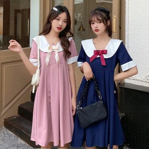 Japanese Sweet College Sailor Collar Bow Cute Short-Sleeve Dress for Children 2020 New Summer school girl uniform