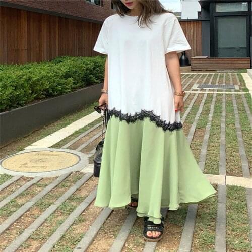 South Koreas Dongdaemun 2021 Summer New Contrast Color Stitching Loose Dress