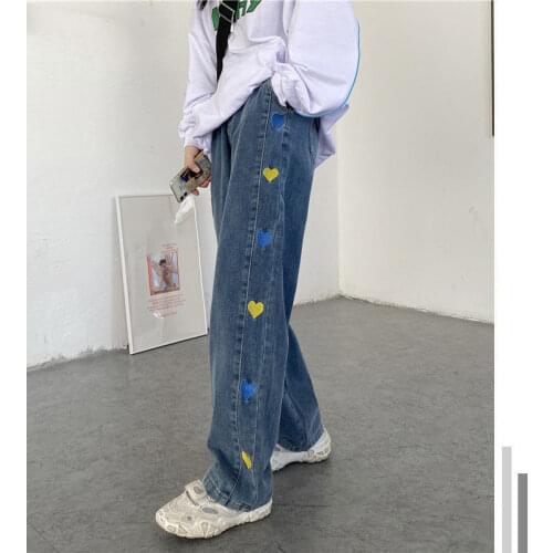 Woman Jeans Pants Love Embroidered High Waist Loose Pants Pantalones Vaqueros Mujer