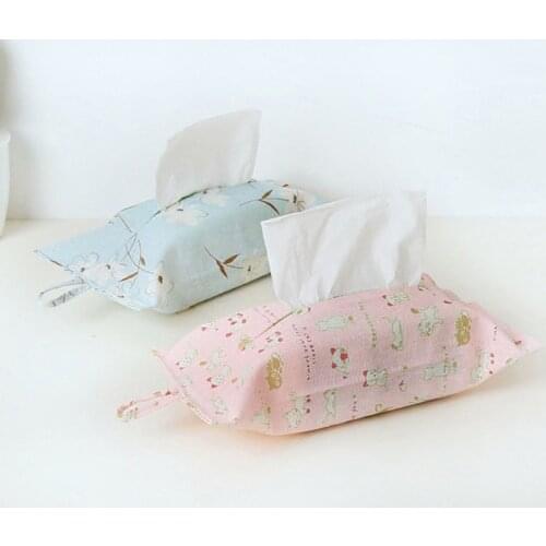 1pc Cotton Linen Fabric Plant Flower Pattern Towel Napkin Dispenser Storage Bag Paper Holder Cover Tissue Case Desktop Decor