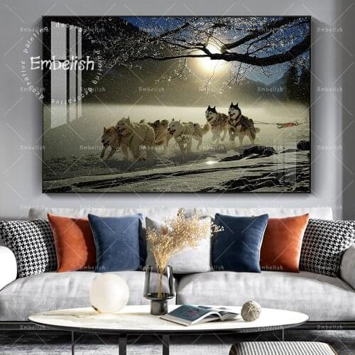 1 Pieces Wolf Running At Snow Moon Night Landscape HD Print Canvas Oil Paintings For Living Room Wall Posters Home Decoration