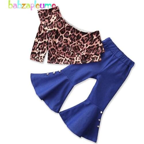 2PCS Spring Fall Toddler Girl Outfits Fashion Print Long Sleeve T-shirt+Loose Kids Jeans Baby Pants Children Clothing Set 1887-1