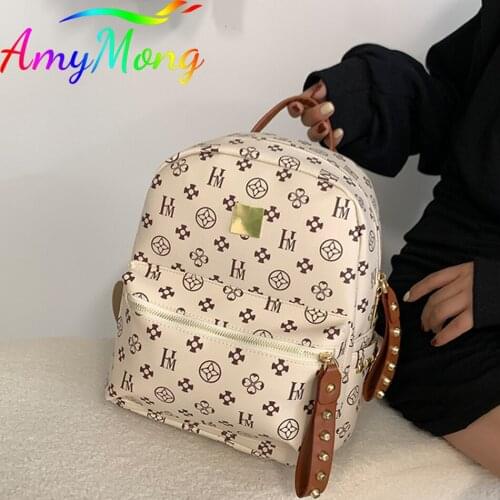 2021 Classic Printing Backpack Purses Women PU Leather Luxury Designer Bagpack High Quality Waterproof Rucksack Female Back Pack