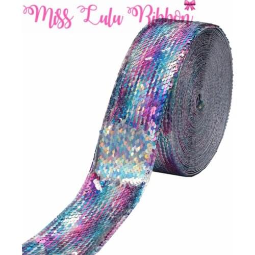 3"75mm Double Color Reversible Sequin Ribbon Rainbow Hologram Silver DIY Wedding Party Gift Bowknots Solid in Stock 25yards/roll
