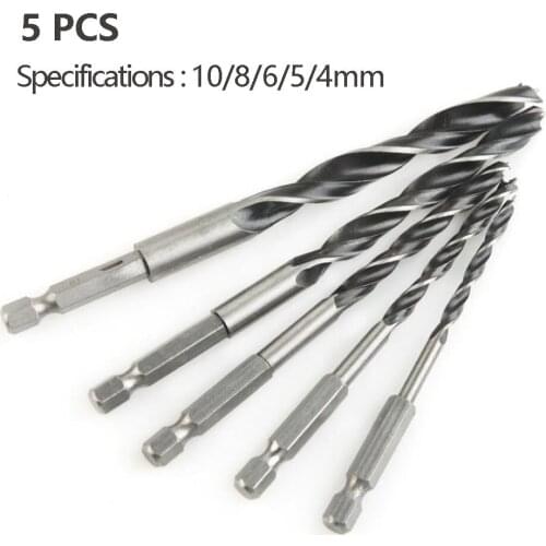 4/5/6/8/10mm Drill Bits Tungsten Carbide Tipped Concrete Brick Stone Drilling Set 1/4" Hex Shank Wood HCS Tool Accessories