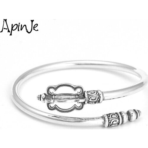 Apinje Vintage 925 Sterling Silver Simple Bangles for Men Women Thai Silver Trendy Jewelry