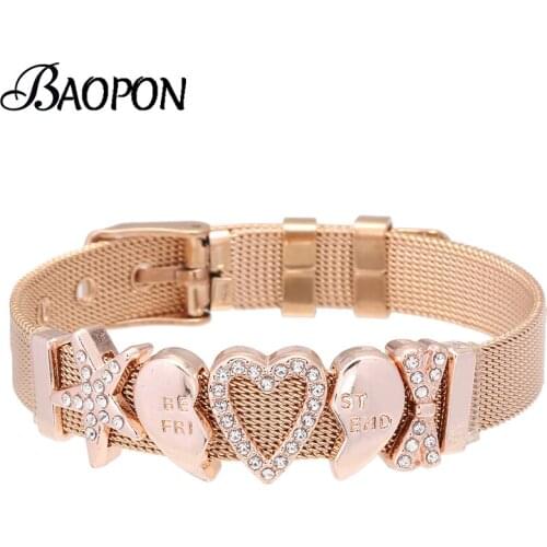 BAOPON Keeper Charm Mesh Bracelet with Best Friend Slide Stainless Steel Fine Wrap Bracelets Bangles For Women Jewelry