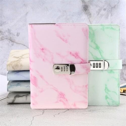 A5 Marble Texture Notebook Password Lock Notebooks Leather Notepad Agenda Weeks M17F