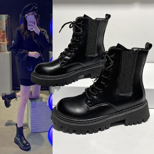 Round Toe Lolita Boots Lace Up Booties Ladies Women Shoes Autumn Luxury Designer Mid Calf Black Rock Med Fashion Mid-Calf Rubber