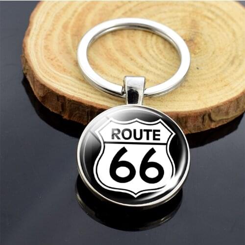Route 66 Sign Keychain Route 66 Jewelry Travel Gifts Car Key Chain Key Rings Double Side Key Chain Pendant Accessories Decor