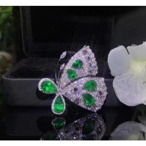 Natural green Emerald Brooches pendant S925 silver natural gemstone Brooches fashion grace Butterfly girlfriend gift jewelry