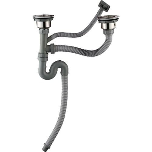 Double Sink Vertical Type With Overflow Pipe kit Basin Waste Set Sink Strainer Disposer Drain Hose Plastic Flexible Flume