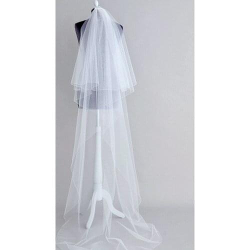 White Bridal Veils Long Cathedral With Comb Two Layer Welon Slubny Cut Edge Veil Weddings Accessories Velo De Novia Mariage