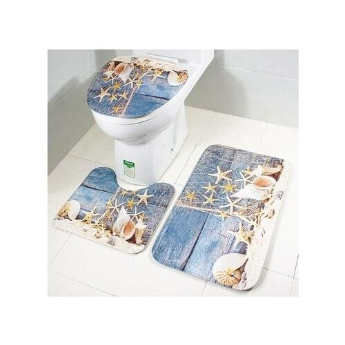 Flannel Carpet Mat Landscape Pattern Bath Mat 3 Sets Bathroom Toilet Non-Slip Wear-Resisting Mat Doormat 45*75cm