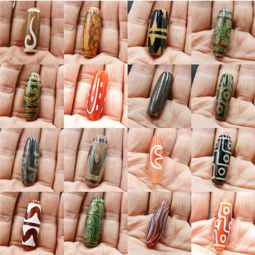 FLTMRH Vintage Green Stone Natural Tibetan Dzi Agates Stone Beads Oval Geometric Nine-eyed Antique Agates Beads for Women Ma
