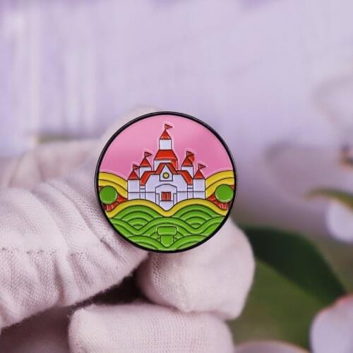 Mushroom Kingdom Castle enamel pin brooch magical decor