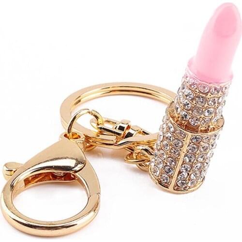 Hot Luxurious Crystal Key Chain Personality Lipstick Design Key Chain Women Fashion Casual Alloy Keychain