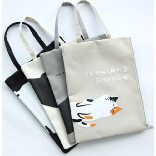 A4 Canvas Document Bag Lovely Cat Zipper File Bag Large Capacity High Quality Durable File Pouch Reticule for School Business