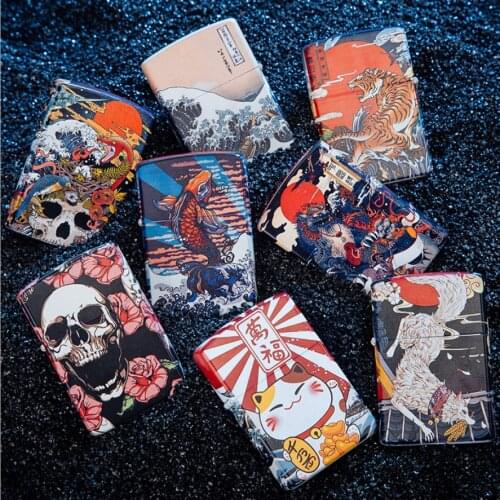 Zorro Kerosene gasoline petroleum oil lighter Windproof color printed skeleton tiger fashion graffiti igniter Gift (No fuel)