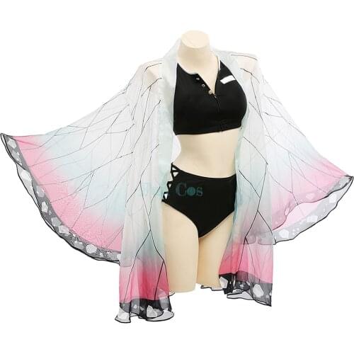 3 PCS Anime Demon Slayer Swimsuit Kochou Shinobu Cosplay Costume Cloak Bikini Beach Swimsuit Set Summer Swimwear Suit for Woman