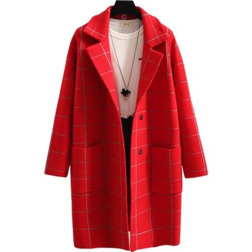 2021 Korean Sweater Women New Knitted Cardigan Jacket Plaid Female Loose Thick Long Sweaters Coat Clothing Vestidos MMY233