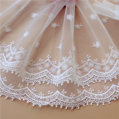 New High Quality Polyester Thread Embroidered Lace Trim Skirt Hem Lace Fabric Accessories Princess Dress Width 20cm 5Yds/Lot