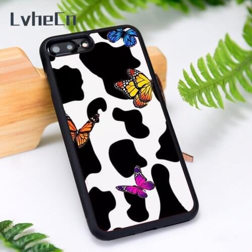 LvheCn Silicone Rubber Phone Case Cover for iPhone 6 6S 7 8 Plus X XS XR 11 12 Mini Pro Max Moo moo and butterfly