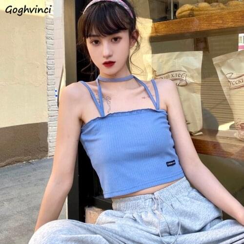 Camis Women Lacing Sleeveless Spaghetti Strap Halter Tanks Womens Chic Ins Backless Sexy Short Tops Trendy Casual Slim Clubwear