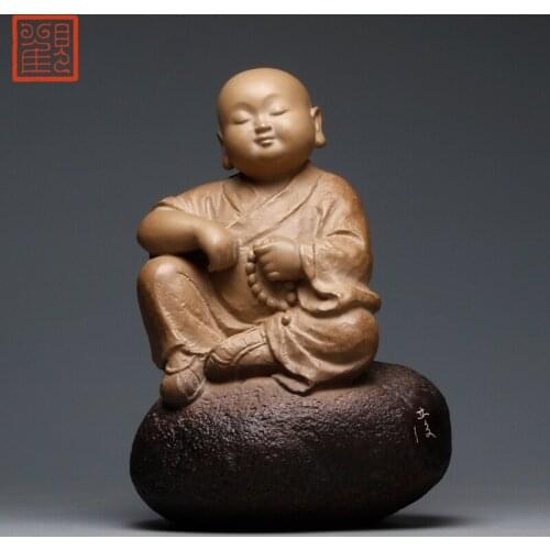 Museum Lin Zhaofa hope the little novice monk stone carving furnishing articles, iron pills stone collection process