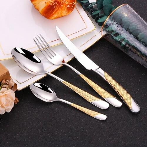 Gold Cutlery Set Stainless Steel Golden Knives Forks Spoons Cutlery Set Kitchen Tableware Silver Dinnerware Set Dropshipping